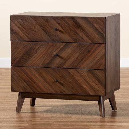 Baxton Studio Hartman Mid-Century Walnut Brown Finished Wood 3-Drawer Storage Chest 193-11720-ZORO